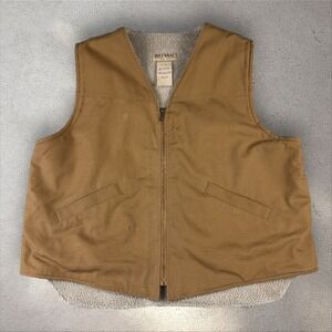 Vtg Big Mac Workwear Mens XXL Brown Canvas‎ Sherpa Lined V-Neck Zip Vest